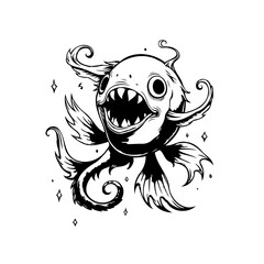 Intricate illustration of a whimsical monster fish creating captivating visual narrative and fantastical creatures world