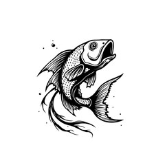 A captivating black and white illustration of a leaping fish: An artistic aquatic wildlife design