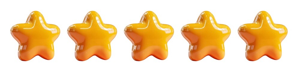 Cute cartoon stars in minimalist style, featuring vibrant yellow color and glossy finish, evoke playful and cheerful atmosphere