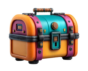Colorful treasure chest with cartoonish design, featuring vibrant colors and minimalist style, evokes sense of adventure and curiosity