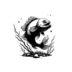 Elegant monochrome fish illustration showcasing aquatic life with intricate details perfect for tattoo designs or graphics