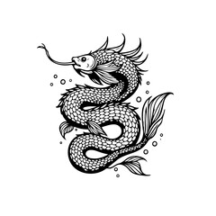 Mythical sea serpent illustration showcasing intricate scales and elegant curves evoking fantasy and legend designs