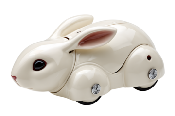 Glossy rabbit robot with sleek design and smooth surface, perfect for playful interactions and imaginative play