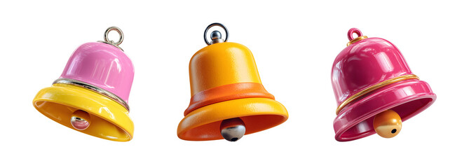 Colorful notification bells in pink, yellow, and orange, showcasing playful design that adds cheerful touch to any setting