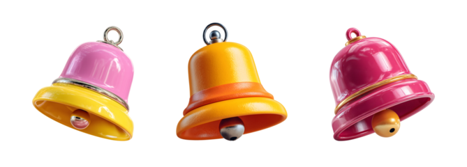 Colorful notification bells in pink, yellow, and orange, showcasing playful design that adds cheerful touch to any setting