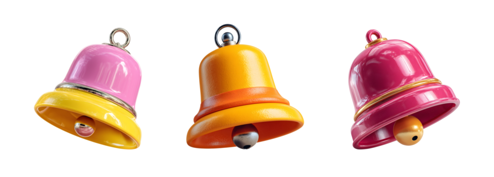 Colorful notification bells in pink, yellow, and orange, showcasing playful design that adds cheerful touch to any setting
