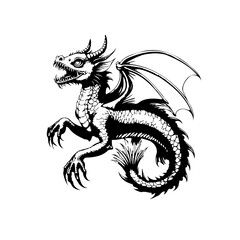 Mystical creature with scales and horns: a powerful mythical dragon in vintage style design