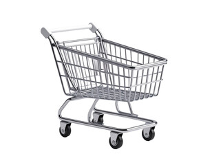 Empty red metal shopping cart isolated on white, ready for your market, retail, or grocery purchases