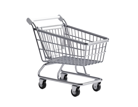 Empty red metal shopping cart isolated on white, ready for your market, retail, or grocery purchases