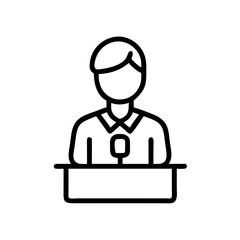 Obraz premium News anchor presenting news at podium with microphone in minimalist style 