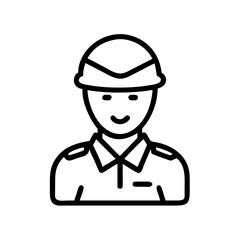 Obraz premium Line art soldier wearing helmet and uniform with a simple smile 