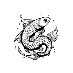 Fototapeta premium Elegant monochrome illustration showcasing a fish gracefully swimming with intricate scale pattern and flowing fins