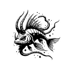 Mystical creature of the deep a fantastical fish with unique and strange characteristics, in the vast ocean