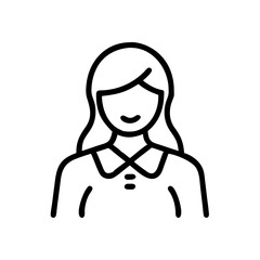 Obraz premium Female housekeeper with long hair smiling in a simple outline design 