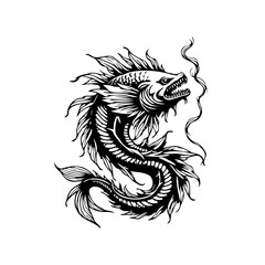 Mystical sea dragon illustration artwork showcasing a captivating creature with ornate features and intricate details black