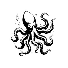Monochrome octopus illustration showcasing detailed tentacles suitable for tattoo design with minimalist background and artistic elements, line art
