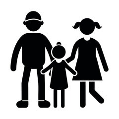 Black Pictogram Depicts a Family Man, Woman and Child, Standing Together, on White Background