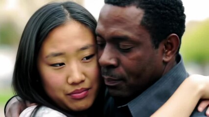 Tender Embrace: Interracial Couple Sharing a Moment