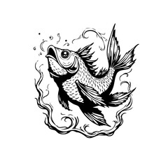 A captivating monochrome illustration of a swimming fish: a stunning aquatic artistic animal design