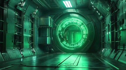 Sci-Fi Futuristic Portal Neon Green Glowing Detail of a Circular Gate