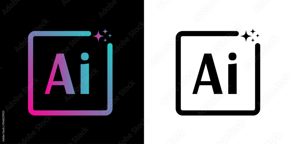 Fototapete set of ai button artificial intelligence logo icon for ui ux design