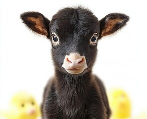Portrait of a group of cute farm animals, isolated on white background , isolated on white background,  , copy space, copy space for text,