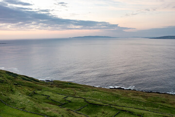 Aerial view of Dunmore Head by Portnoo in County Donegal, Ireland.