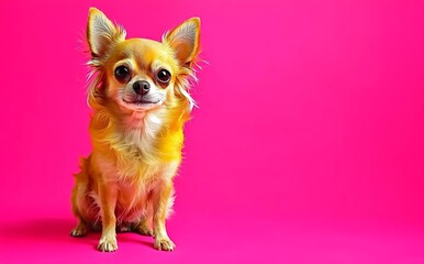 Beautiful chihuahua dog. Animal portrait. Stylish photo. Pink background. Collection of funny animals , isolated on white background,  , copy space, copy space for text,
