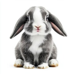 Cute black and white baby rabbit, sitting up facing front