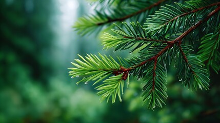 Lush Green Plant Branch With Water Droplets