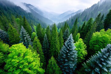 Obraz premium Aerial View of a Lush Forest Valley