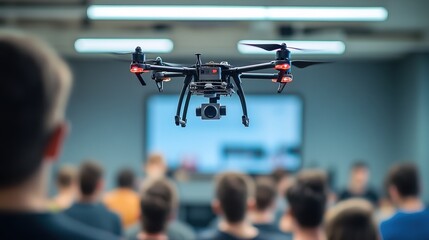 Contemporary Drone Demonstration Over Audience at Presentation or Seminar Event