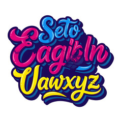 Colorful, stylized graphic design featuring vibrant text elements and bold outlines.