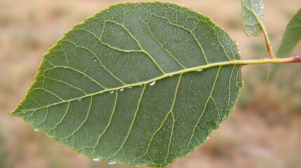 Fototapeta premium Closeup Dew Drops on Green Leaf Nature Macro Photography