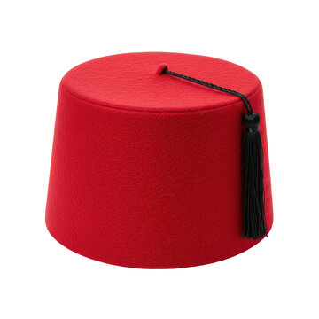 Classic bright red felt fez hat with a prominent black tassel, symbolizing tradition