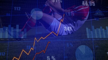 Line graphs appearing as soccer player gripping knee, with sports analytics tracking injury data - Powered by Adobe