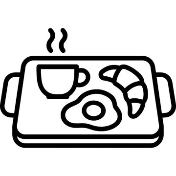 breakfast tray icon: coffee, egg, croissant clip art preview