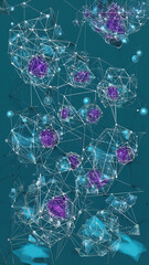 Intricate network of abstract cells illustrating the theme of cellular communication and interconnectedness in a digital landscape
