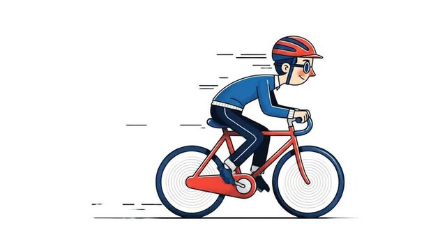 Young Man Riding Bicycle Wearing Helmet and Glasses in Motion Animation