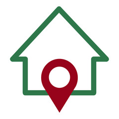 A green cross shape with a house and location pin symbol inside