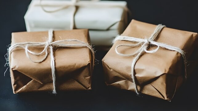 Rustic Brown Kraft Paper Gift Boxes Tied with Twine