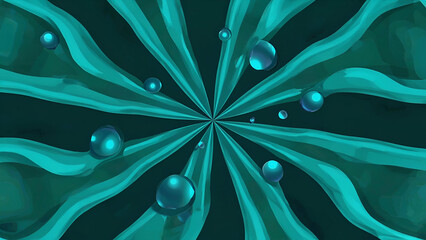 Dynamic flow of turquoise water with droplets swirling in a mesmerizing pattern in a deep aquatic setting