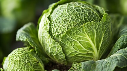 Closeup Green Savoy Cabbage Organic Vegetable Farm Fresh
