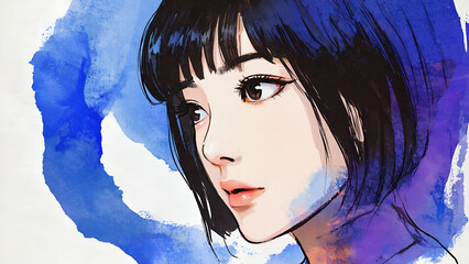 Portrait of a young woman with striking features and colorful artistic flair, conveying emotion and depth in a creative expression