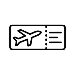 Isolated minimalist black outline airplane ticket icon for travel and booking