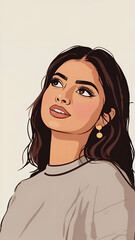 Portrait of a woman with a serene expression and elegant earrings set against a neutral background