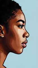Profile view of a young woman showcasing strength and confidence with a simple background symbolizing empowerment and individuality