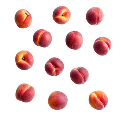 Ripe peaches arranged on a clean Transparent background showcasing freshness and natural beauty, Ripe peaches Isolate on a PNG background View from above