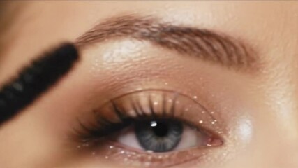 Woman applying mascara in step-by-step close-up beauty tutorial for long lashes effect