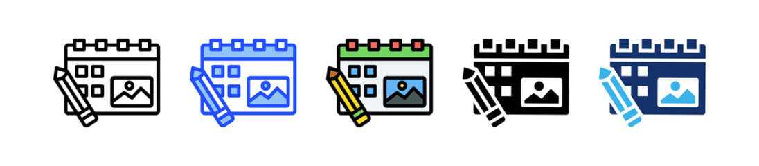 Content Calendar Icon Collection With Multiple Styles